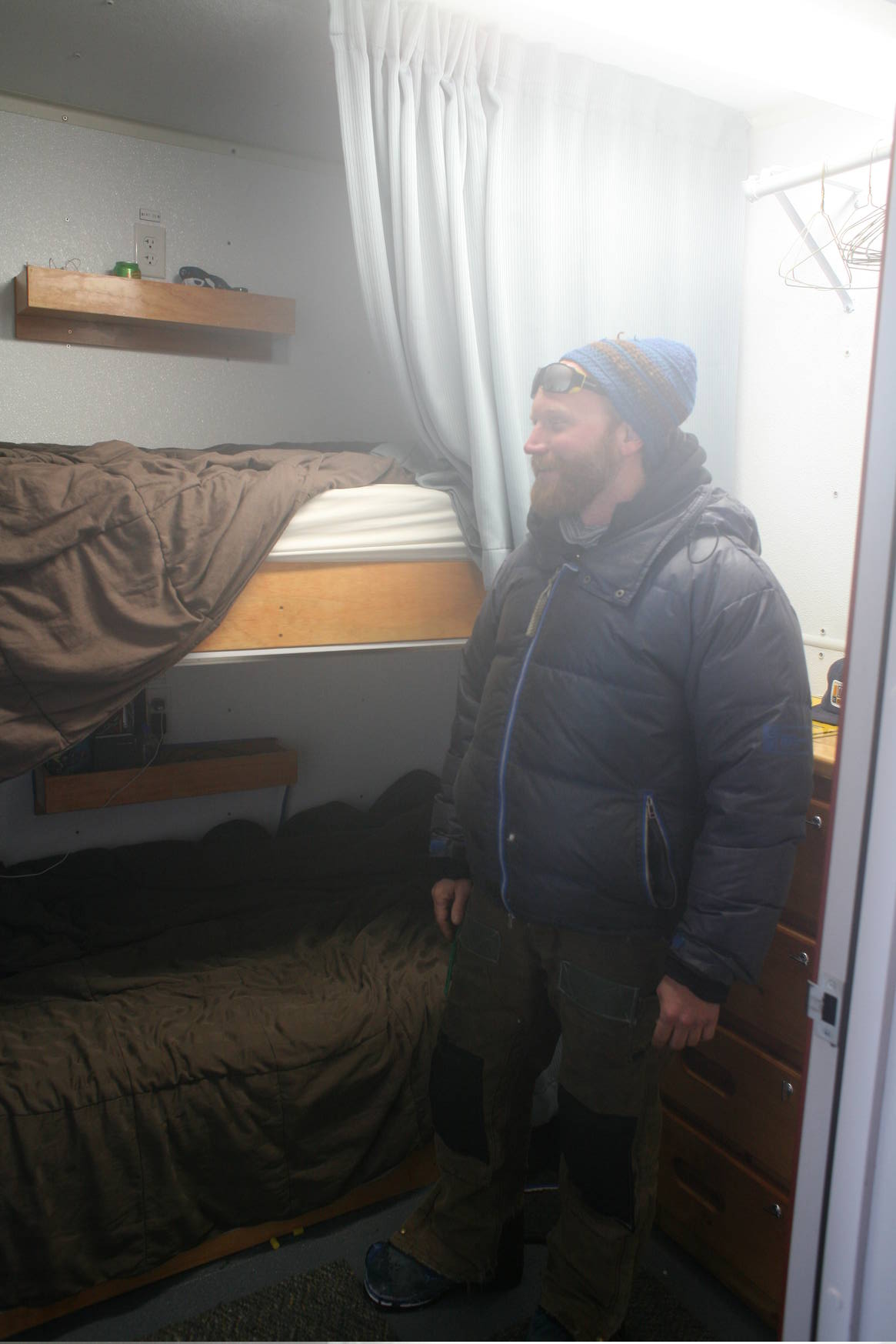 Thanks, Kevin, for giving us a tour! Here he is showing us the bunk beds for sleeping along the trail.
