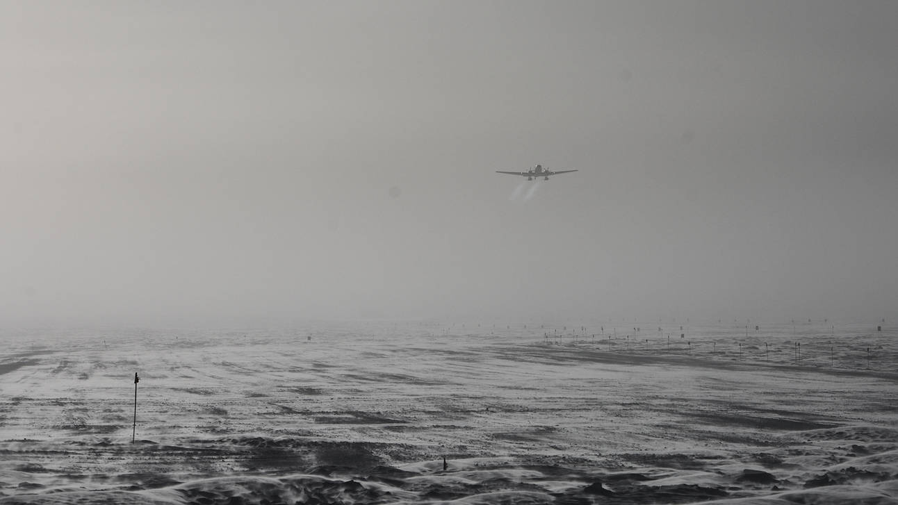 The Basler taking off the south pole runway.