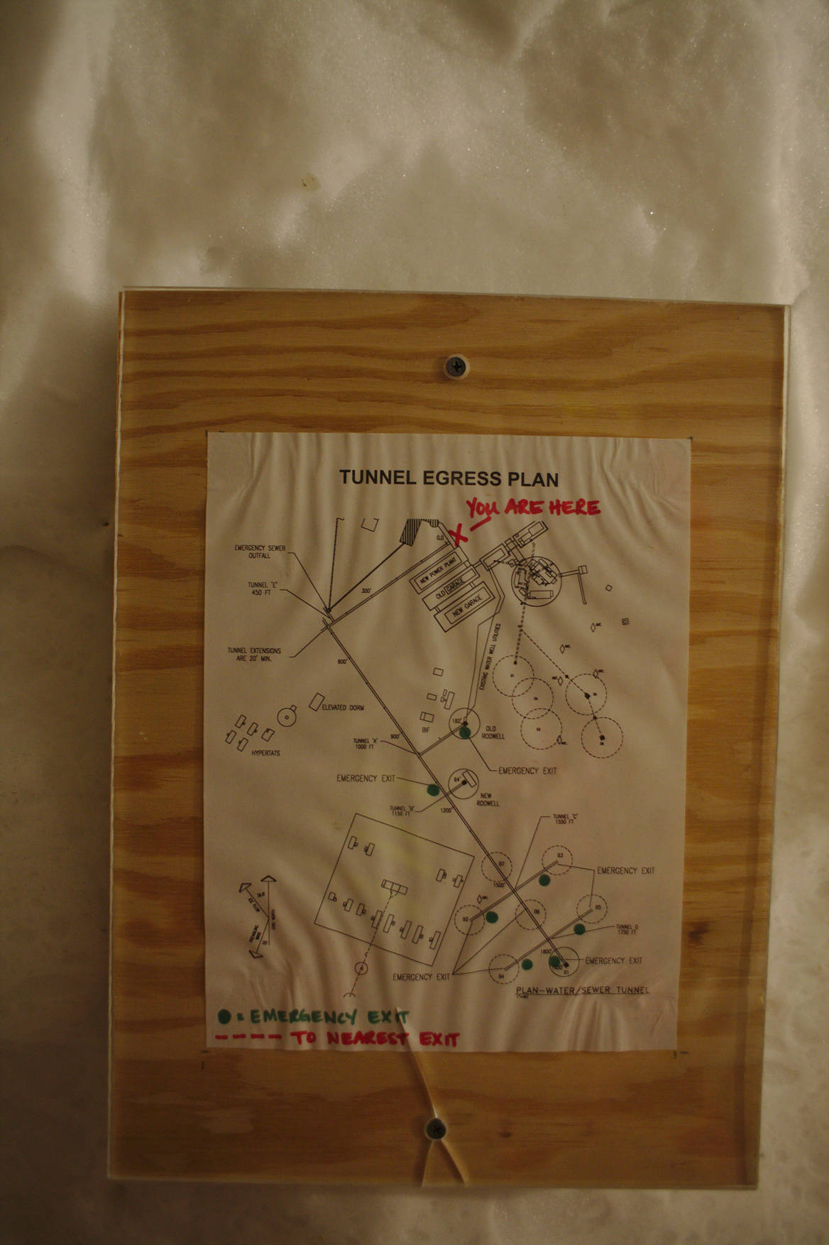A map of the tunnel network. Markers show the different escape hatches, Rod Wells, and sewer bulbs.